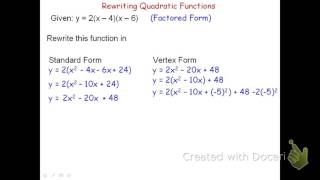 Rewriting Quadratic Functions