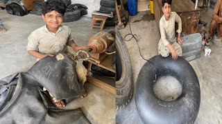 How to repair a Truck tyre puncture | punctured truck tyre | Pakistani workshop