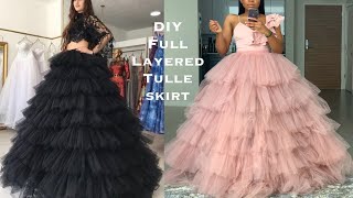 HOW TO MAKE A FULL LAYERED TULLE LONG SKIRT WITH ELASTIC WAIST BAND Tiered Tulle Skirt #tulleskirt