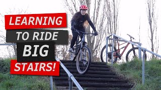 Learning to ride BIG stairs on a MTB