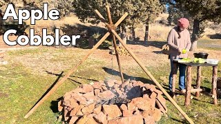 Dutch Oven Apple Cobbler Cooked Over the Fire || ASMR Outdoor Cooking