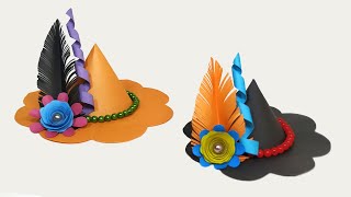 Halloween hat making, Halloween crafts, how to make witch hat with paper, paper hat craft