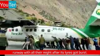 Tara Air plane's tyre bust on landing, passengers push it off the runway, Watch Video| YouTer