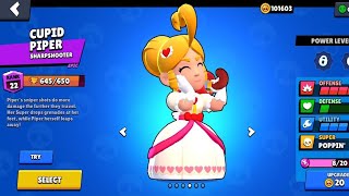 Unlocking New valentine Cupid piper skin gameplay Brawl stars