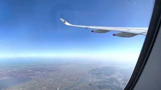 Biggest Airbus Hard takeoff Over the Japan Islands-Beautiful Sky-view and ocean around Tokyo