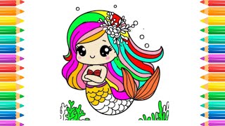 How to Draw a Mermaid Princess for Kids 💜💚💖Mermaid Princess Drawing and Coloring  #drawsocute