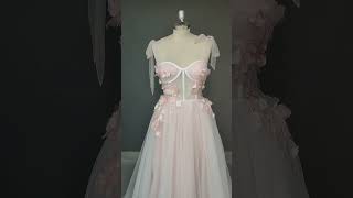 A-Line Sweetheart Tulle Applique Open Back Long with Flowers Formal Dresses RJS494