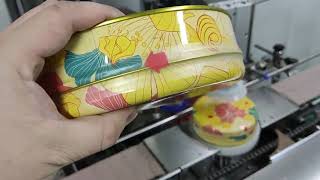 Sellador automático de cinta alrededor para tarros de galletas redondos, máquina selladora de latas