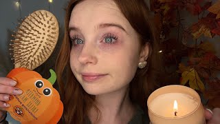 ASMR Cosy Fall Pampering Session 🧸☁️🎃 (layered sounds & hair brushing)