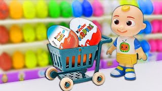 JJ Cocomelon go supermarket buy eggs and hamburger| Pretend Play for Kids