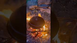 Making Popcorn Over The Campfire #shorts