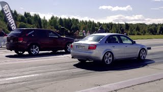 Jeep Grand Cherokee 6.1 Kompressor vs Audi A4 B6 1.8T Quattro 1/4 mile drag race