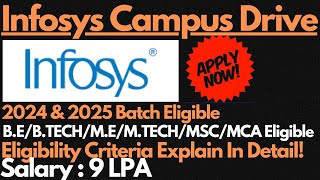 Infosys Mega Recruitment 2024 & 2025 Batch Eligible | Salary : 9.5 LPA 🔥🔥