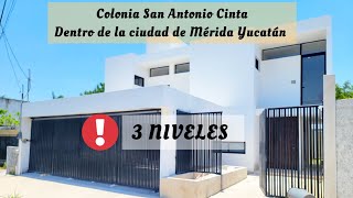 Col. San Antonio Cinta Mérida Yucatán, casa de lujo de 3 niveles.