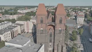 Brzeg Drone fly  Poland   Old City center  video, Spring.