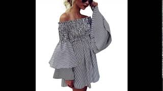 Holiday Off Shoulder Stripe Party Ladies Casual Dress