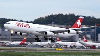 SWISS Airbus A340-300 Beautiful LANDING into Zurich Kloten Airport, Switzerland