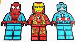 LEGO Spiderman Iron Man Captain America - LEGO Coloring Videos Superheroes Coloring Book 2018