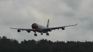 Edelweiss Airbus A340-313 HB-JMD landing at Zurich Airport