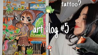 sketch with me + vlog ✨️🍄🎨🦇 | vou virar tatuadora iniciante? (legendado pt/br🇧🇷)