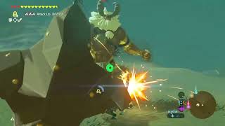 Defeating a Gold Lynel with a Moblin Club