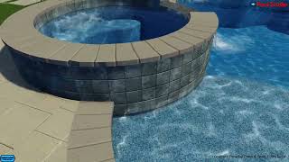 Freeform Pool With Round Spa, Sun Shelf With Bubbler Fountain and Outdoor Kitchen and Pergola