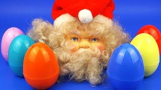 Santa Claus surrounded by Colorful Surprise eggs with Toys Learn Colors for Kids