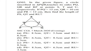 In the given figure, a circle
inscribed in ∆𝑃𝑄𝑅,touches its sides PQ,
QR and RP at point..........