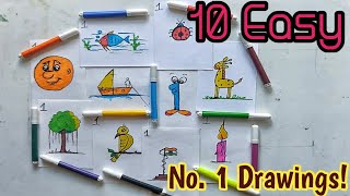 10 EASY No. 1 DRAWINGS....HOW TO DRAW VERY EASILY FOR BEGINNERS | SUNDAY AC CHANNEL