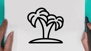 Learn How to draw palm island easy for beginners  easy drawing cute palm island  Step by step