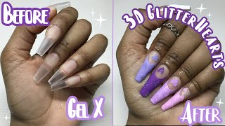 Valentines French Tips! | 3D GLITTER Hearts | GEL X V-Day Nails!