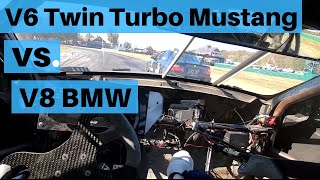 My V6 Mustang vs. V8 BMW- Full Race