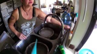 Off grid dish washing after Hurricane Harvey in Rockport Texas