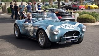 Shelby Cobras leaving Cars and Coffee