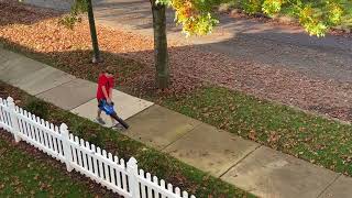 Helping the grandparents blow off the sidewalk