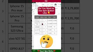 Insert Spin Button 💞😎|| Excel for Fresher #exceltricks #exceltips #data #shorts