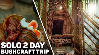 Solo 2 Day Bushcraft Trip to A-frame Shelter, Bushcraft Basket, Campfire Tripod, Traditional fence