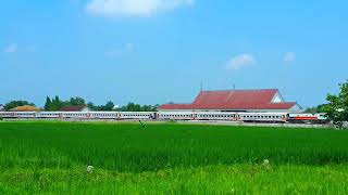 Persilangan KA. Sritanjung dengan KA. Pasundan di stasiun Caruban|| sebelum jalur ganda