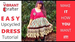 DIY | EASY UPCYCLED DRESS SEWING TUTORIAL | Small - Plus Size | Boho Hippie Maxi Dress