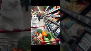 When White cat go for grocery shopping 🛍️#cat #funny #anime