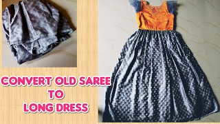 Convert Old Saree to Long Dress / gathering kurti cutting and stitching / kisheel Creations