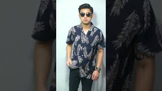 KEMEJA PRIA HAWAI MOTIF NAVY