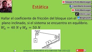 Hallar el coeficiente de fricción del bloquen con el plano inclinado, si el sistema se encuentra en