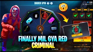 I'm Very Lucky to get Red Criminal only 1 spin| Rare Item!!RED CRIMINAL RETURN / FREE FIRE NEW EVENT