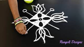 easy Lotus rangoli designs with 3 dots || friday kolam || lakshmi devi muggulu || thamarai