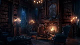 Victorian library Rainy Night by the fireplace.