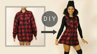 DIY Overall Dress from a Large Flannel Shirt (NO SEWING)