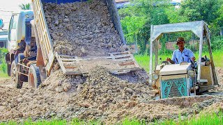 Wow!! So Amazing! MITSUBISHI Bulldozer Get hard works to move the dry soil into deep mud & clearing.