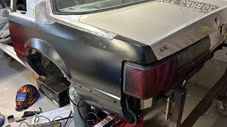 Test fitting convertible 1/4 to this Foxbody Mustang coupe!!!!