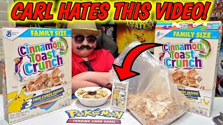 CARL DID NOT WANT TO DO THIS VIDEO! EATING NEW POKEMON CARDS FILLED CEREAL FOR LUNCH!